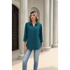 Zeagoo Button Down Shirts for Women 3/4 Length Sleeve Work Tops V Neck Shirts Dressy Casual Business Blouses with Pocket(A-teal Blue)
