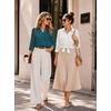 Zeagoo Button Down Shirts for Women 3/4 Length Sleeve Work Tops V Neck Shirts Dressy Casual Business Blouses with Pocket(A-teal Blue)