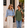 Zeagoo Button Down Shirts for Women 3/4 Length Sleeve Work Tops V Neck Shirts Dressy Casual Business Blouses with Pocket(Tz273)