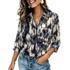 Zeagoo Button Down Shirts for Women 3/4 Length Sleeve Work Tops V Neck Shirts Dressy Casual Business Blouses with Pocket(Zr220)