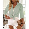 Zeagoo Button Down Shirts for Women 3/4 Sleeve Tops V Neck Collared Blouses Business Casual Outfits(Light Green)