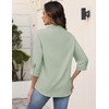 Zeagoo Button Down Shirts for Women 3/4 Sleeve Tops V Neck Collared Blouses Business Casual Outfits(Light Green)