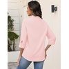 Zeagoo Button Down Shirts for Women 3/4 Sleeve Tops V Neck Collared Blouses Business Casual Outfits(Pink)