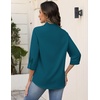 Zeagoo Button Down Shirts for Women 3/4 Sleeve Tops V Neck Collared Blouses Business Casual Outfits(Teal Blue)