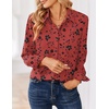 Zeagoo Women Blouses Chiffon Long Sleeve Button Down Shirts Business Causal Dressy Work Top V Neck Summer Spring Clothes(A-black Red Floral)