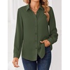 Zeagoo Women Blouses Chiffon Long Sleeve Button Down Shirts Business Causal Dressy Work Top V Neck Summer Spring Clothes(Army Green)