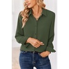 Zeagoo Women Blouses Chiffon Long Sleeve Button Down Shirts Business Causal Dressy Work Top V Neck Summer Spring Clothes(Army Green)