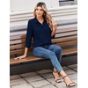 Zeagoo Women Blouses Chiffon Long Sleeve Button Down Shirts Business Causal Dressy Work Top V Neck Summer Spring Clothes(Navy Blue)