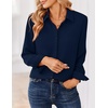 Zeagoo Women Blouses Chiffon Long Sleeve Button Down Shirts Business Causal Dressy Work Top V Neck Summer Spring Clothes(Navy Blue)