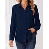 Zeagoo Women Blouses Chiffon Long Sleeve Button Down Shirts Business Causal Dressy Work Top V Neck Summer Spring Clothes(Navy Blue)