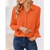 Zeagoo Women Blouses Chiffon Long Sleeve Button Down Shirts Business Causal Dressy Work Top V Neck Summer Spring Clothes(Orange)