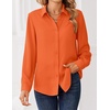 Zeagoo Women Blouses Chiffon Long Sleeve Button Down Shirts Business Causal Dressy Work Top V Neck Summer Spring Clothes(Orange)