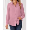Zeagoo Women Blouses Chiffon Long Sleeve Button Down Shirts Business Causal Dressy Work Top V Neck Summer Spring Clothes(Pink)
