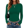 Zeagoo Women Long Sleeve Shirts Fitted Going Out Tops Crop Basic Tee Casual Work Clothes Trendy Fall Outfits XS-XL(Green)