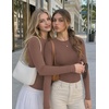 Zeagoo Women Long Sleeve Shirts Fitted Going Out Tops Crop Basic Tee Casual Work Clothes Trendy Fall Outfits XS-XL(Taupe)