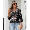 Zeagoo Womens 3/4 Length Sleeve Tops V Neck Dressy Casual T Shirts Pleated Business Work Blouses Basic Tees S-3XL(Bf332)