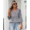 Zeagoo Womens 3/4 Length Sleeve Tops V Neck Dressy Casual T Shirts Pleated Business Work Blouses Basic Tees S-3XL(Hf36)