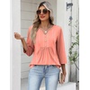 Zeagoo Womens 3/4 Length Sleeve Tops V Neck Dressy Casual T Shirts Pleated Business Work Blouses Basic Tees S-3XL(Jh586)