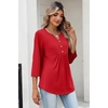 Zeagoo Womens 3/4 Length Sleeve Tops V Neck Dressy Casual T Shirts Pleated Business Work Blouses Basic Tees S-3XL(Red)