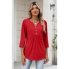 Zeagoo Womens 3/4 Length Sleeve Tops V Neck Dressy Casual T Shirts Pleated Business Work Blouses Basic Tees S-3XL(Red)