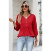 Zeagoo Womens 3/4 Length Sleeve Tops V Neck Dressy Casual T Shirts Pleated Business Work Blouses Basic Tees S-3XL(Red)