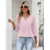 Zeagoo Womens 3/4 Length Sleeve Tops V Neck Dressy Casual T Shirts Pleated Business Work Blouses Basic Tees S-3XL(Tz300)