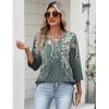 Zeagoo Womens 3/4 Length Sleeve Tops V Neck Dressy Casual T Shirts Pleated Business Work Blouses Basic Tees S-3XL(Wf71)