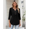 Zeagoo Womens 3/4 Length Sleeve Tops V Neck Dressy Casual T Shirts Pleated Business Work Blouses Basic Tees S-3XL(Z-black)
