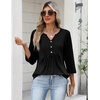 Zeagoo Womens 3/4 Length Sleeve Tops V Neck Dressy Casual T Shirts Pleated Business Work Blouses Basic Tees S-3XL(Z-black)