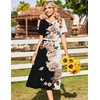 Zeagoo Womens Casual Dresses for Summer Short Sleeve Flare Midi Dress Loose Beach Sundress Pleated Front Dress with Pockets(Black White)