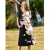 Zeagoo Womens Casual Dresses for Summer Short Sleeve Flare Midi Dress Loose Beach Sundress Pleated Front Dress with Pockets(Black White)