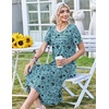 Zeagoo Womens Casual Dresses for Summer Short Sleeve Flare Midi Dress Loose Beach Sundress Pleated Front Dress with Pockets(Green Sf237)