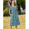 Zeagoo Womens Casual Dresses for Summer Short Sleeve Flare Midi Dress Loose Beach Sundress Pleated Front Dress with Pockets(Green Sf237)
