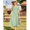 Zeagoo Womens Casual Dresses for Summer Short Sleeve Flare Midi Dress Loose Beach Sundress Pleated Front Dress with Pockets(Green Xh534)