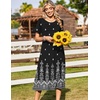 Zeagoo Womens Casual Dresses for Summer Short Sleeve Flare Midi Dress Loose Beach Sundress Pleated Front Dress with Pockets(Mz938 Black Floral)