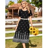 Zeagoo Womens Casual Dresses for Summer Short Sleeve Flare Midi Dress Loose Beach Sundress Pleated Front Dress with Pockets(Mz938 Black Floral)