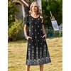 Zeagoo Womens Casual Dresses for Summer Short Sleeve Flare Midi Dress Loose Beach Sundress Pleated Front Dress with Pockets(Mz938 Black Floral)