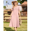 Zeagoo Womens Casual Dresses for Summer Short Sleeve Flare Midi Dress Loose Beach Sundress Pleated Front Dress with Pockets(Pink Jh1)