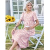 Zeagoo Womens Casual Dresses for Summer Short Sleeve Flare Midi Dress Loose Beach Sundress Pleated Front Dress with Pockets(Pink Xh530)