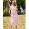 Zeagoo Womens Casual Dresses for Summer Short Sleeve Flare Midi Dress Loose Beach Sundress Pleated Front Dress with Pockets(Pink Xh530)