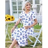 Zeagoo Womens Casual Dresses for Summer Short Sleeve Flare Midi Dress Loose Beach Sundress Pleated Front Dress with Pockets(White Dh342)