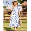 Zeagoo Womens Casual Dresses for Summer Short Sleeve Flare Midi Dress Loose Beach Sundress Pleated Front Dress with Pockets(White Dh342)