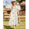 Zeagoo Womens Casual Dresses for Summer Short Sleeve Flare Midi Dress Loose Beach Sundress Pleated Front Dress with Pockets(White Xh403)