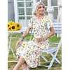Zeagoo Womens Casual Dresses for Summer Short Sleeve Flare Midi Dress Loose Beach Sundress Pleated Front Dress with Pockets(White Xh403)