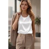 Zeagoo Womens Satin Tank Top Pleated Sleeveless Blouse Dressy Casual Tops Crewneck Silk Shirts Business Summer Clothes(Aa-white)