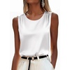 Zeagoo Womens Satin Tank Top Pleated Sleeveless Blouse Dressy Casual Tops Crewneck Silk Shirts Business Summer Clothes(Aa-white)
