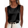 Zeagoo Womens Satin Tank Top Pleated Sleeveless Blouse Dressy Casual Tops Crewneck Silk Shirts Business Summer Clothes(A-black)