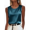 Zeagoo Womens Satin Tank Top Pleated Sleeveless Blouse Dressy Casual Tops Crewneck Silk Shirts Business Summer Clothes(Blue Green)