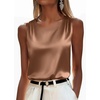 Zeagoo Womens Satin Tank Top Pleated Sleeveless Blouse Dressy Casual Tops Crewneck Silk Shirts Business Summer Clothes(Dark Khaki)