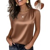 Zeagoo Womens Satin Tank Top Pleated Sleeveless Blouse Dressy Casual Tops Crewneck Silk Shirts Business Summer Clothes(Dark Khaki)